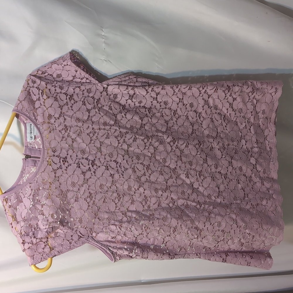 Liz Claiborne Floral Lace Cap Sleeve Sheer Blouse - Lavender Size Medium